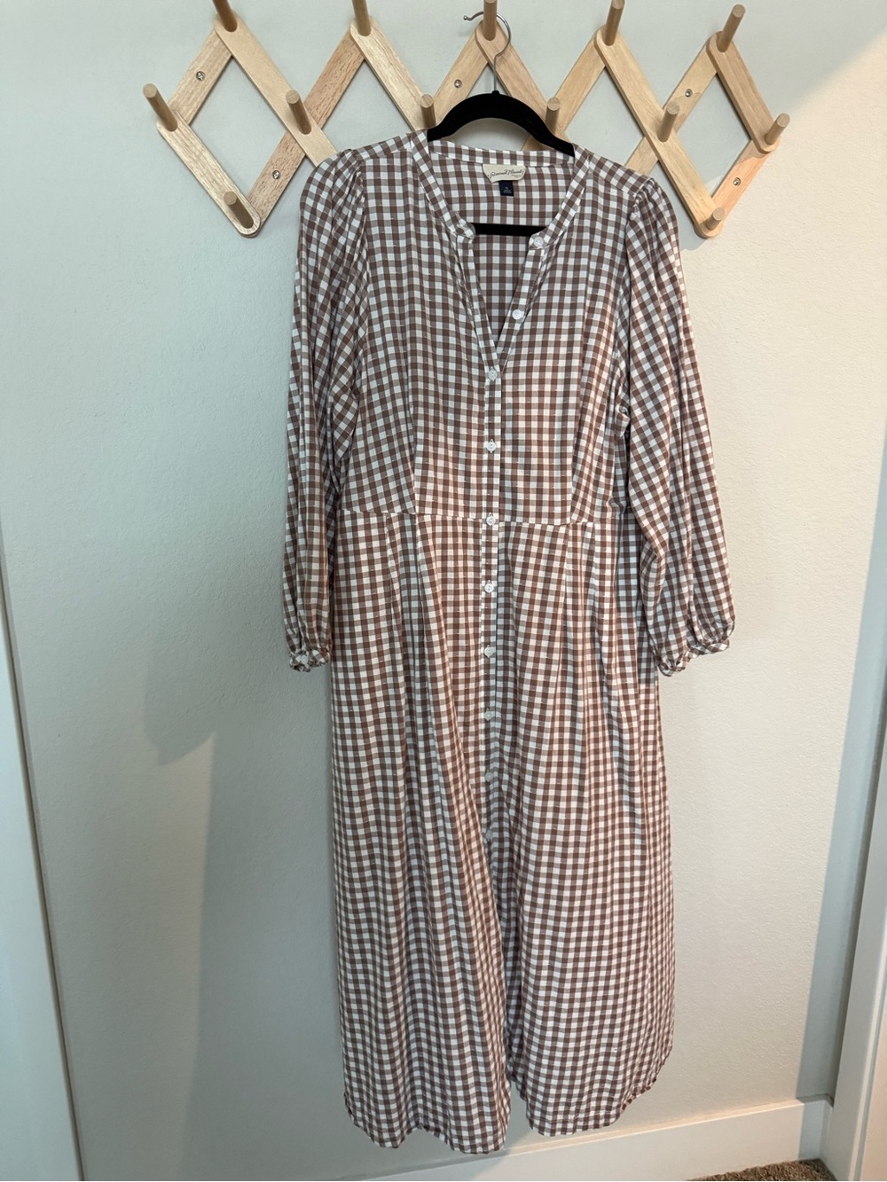 UNIVERSAL THREAD Brown Gingham Button-Front Maxi Dress